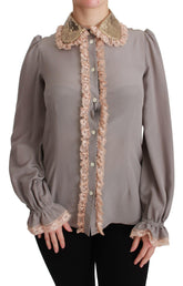 Dolce & Gabbana Gray Silk Gold Sequin Lace Blouse Shirt -   -  Dolce & Gabbana.